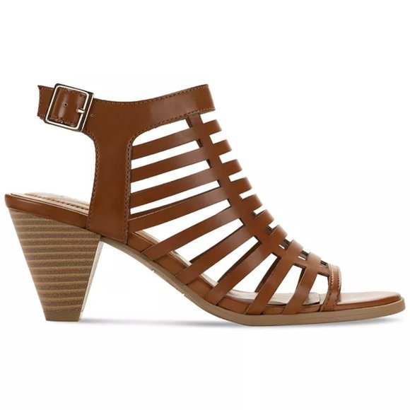 STYLE & CO Women's Haileyy Shooties Sandals Heels COGNAC Brown Chic Trendy Style - Picture 2 of 13